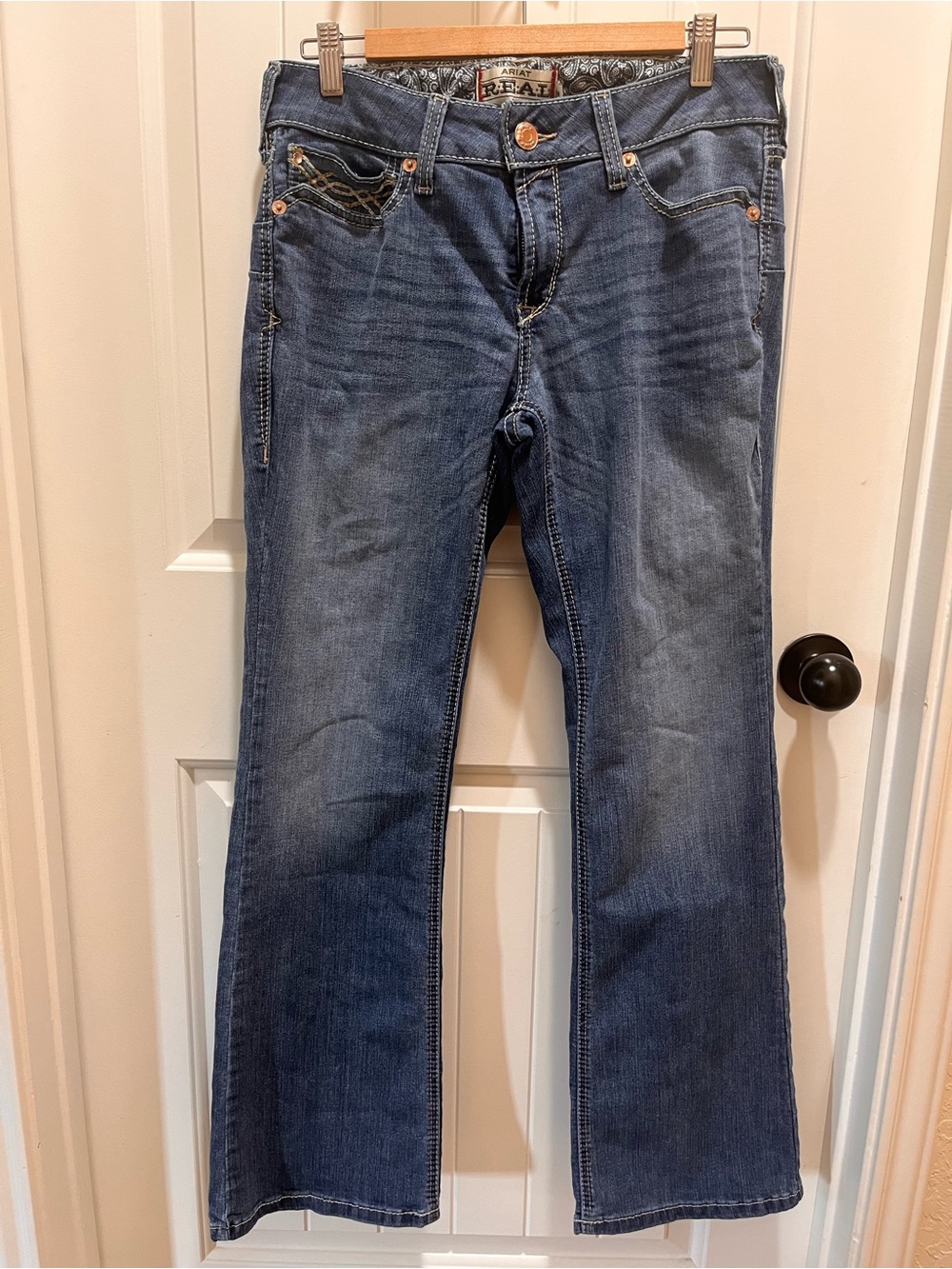 Ariat Women's REAL Mid Rise Boot Cut Blue Jeans - 31S